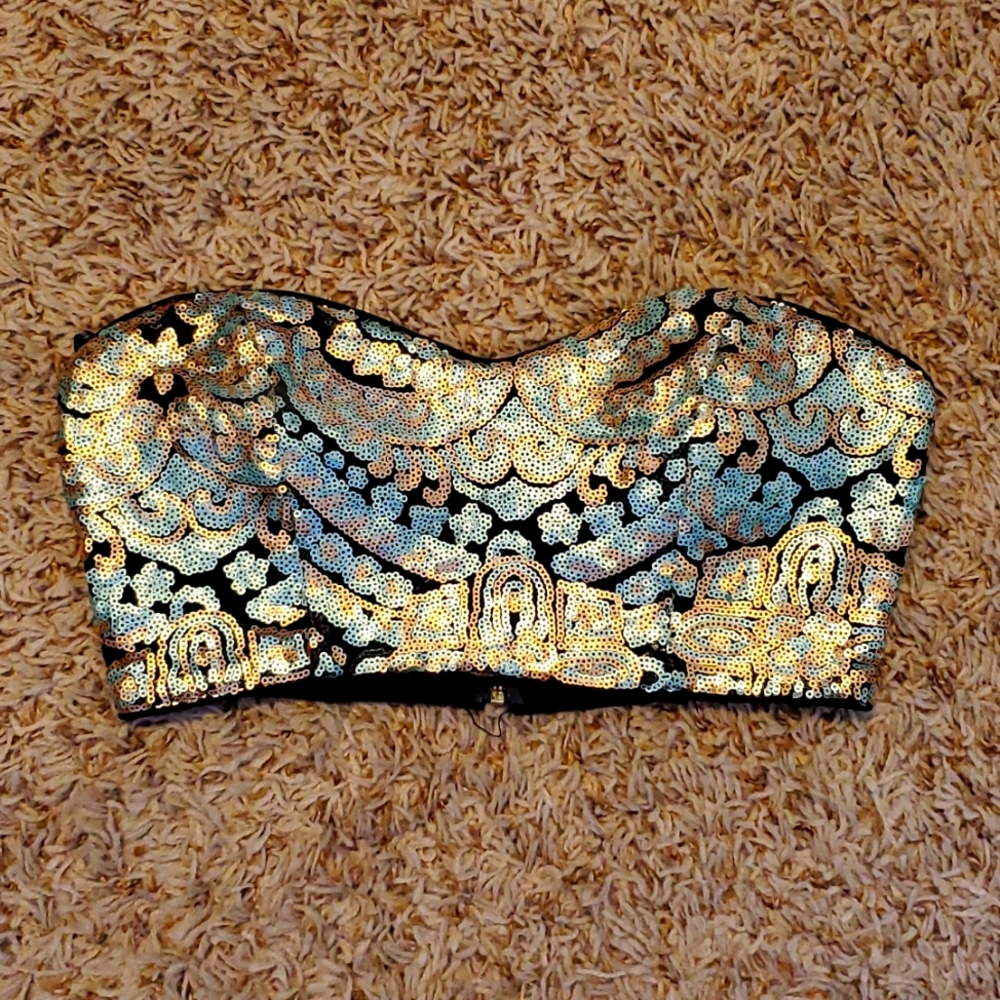 Forever 21 Sequin Bustier Crop Top S